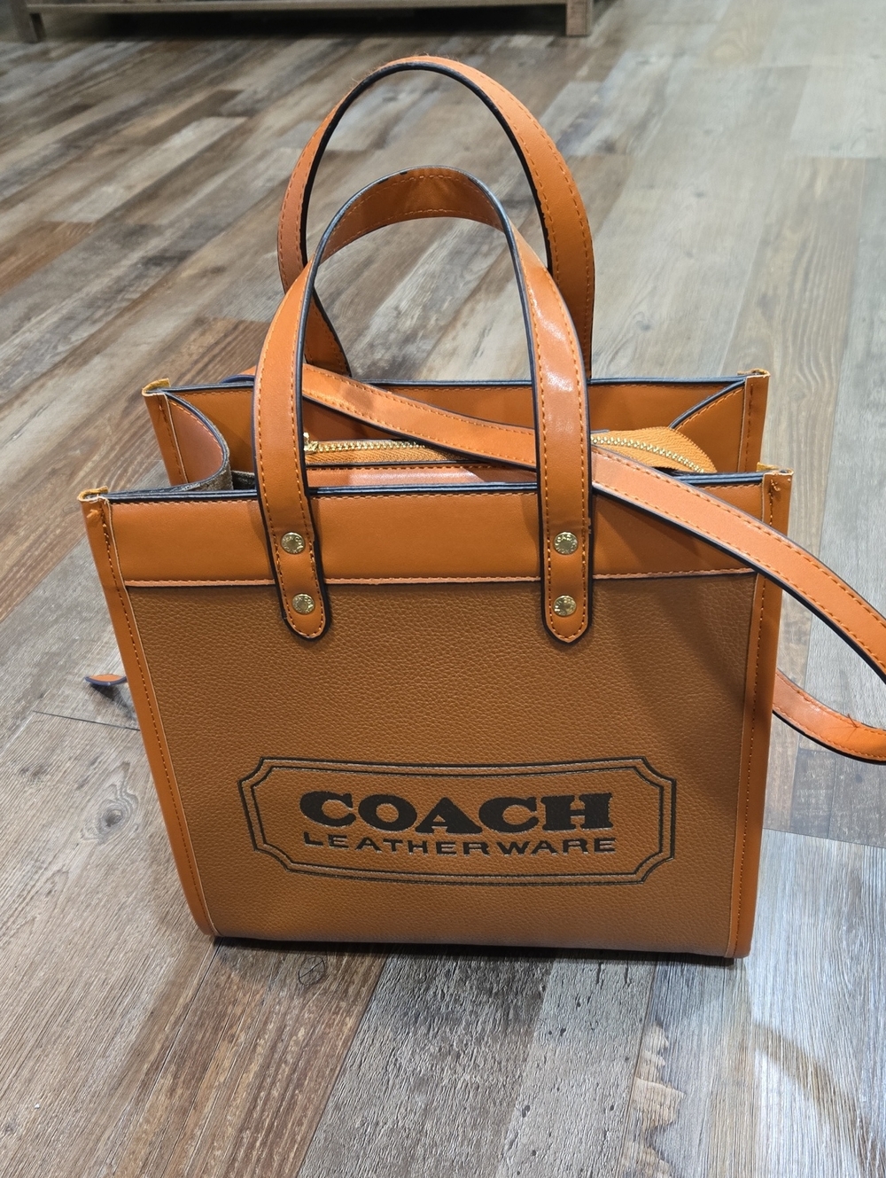 Coach Brown Leather Tote with Logo Panel